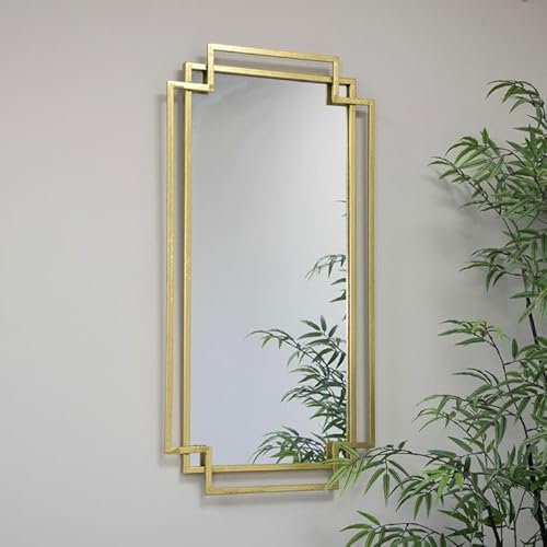 Melody Maison Art Deco Gold Foiled Wall Mirror 94x48cm For Living Room, Bedroom, Bathroom | Decorative Mirror