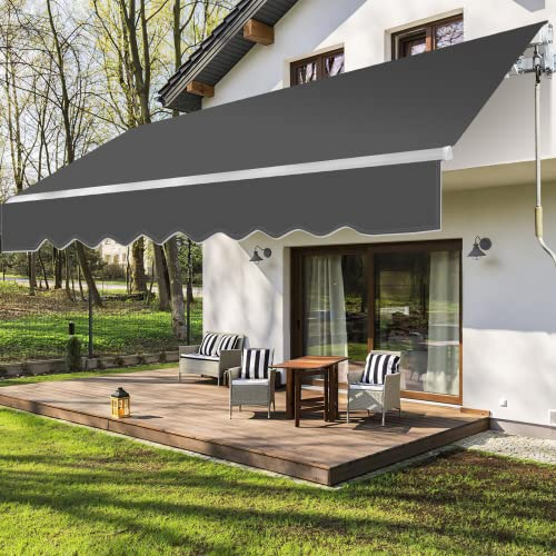 Randaco Gelenkarmmarkise 350x300cm, Sonnenmarkise Balkonmarkise Sonnenschutz Winkelinstellung(0-30°) Einziehbare Markise mit Handkurbel, UV- und witterungsbeständig, Grau