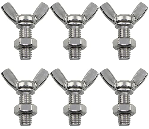 MEETOOT 6 Stück M8 1,25 x 20 mm Edelstahl Schmetterlingsschrauben mit 6 Muttern Handfestziehen werkzeuglos Einstellbolzen Schmetterlingsflügel Kopf Rändelschrauben
