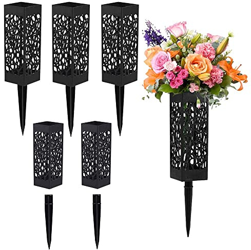 Portafiori tomba, vasi da cimitero con punte per fiori freschi/artificiali, decorazioni per tombe, vasi rettangolari in plastica, per tomba, per esterni, per fiori da terra (6 pezzi)