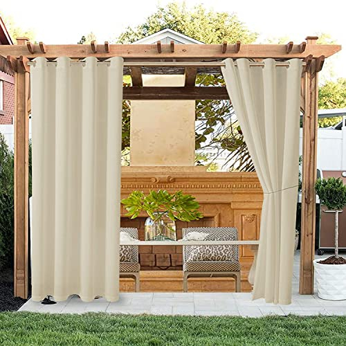 KCYXSMAX Outdoor Vorhang mit Ösen Wasserfest Terrassen-Sonnenschutzvorhang Sichtschutz Durch Außenvorhang für Balkon/Terrasse/Veranda/Pergola/Gartenpavillon 2 Stück(B381*H214cm)-A