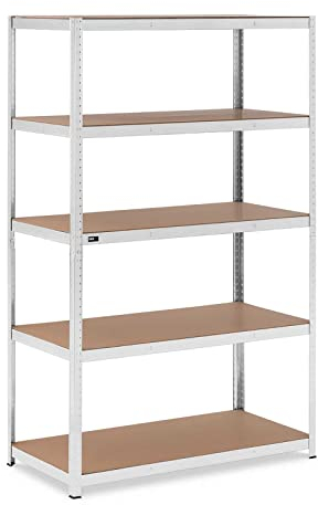 MSW Schwerlastregal 120 x 60 x 200 cm für 5 x 150 kg Grau Metallregal Kellerregal