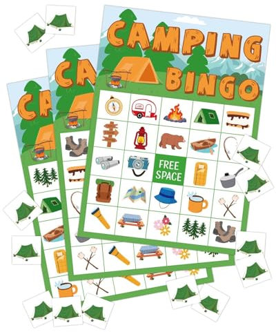 Camping Bingo Game Outdoor Indoor Activities Hike Field Trip Supplies Party Favors Card Games for Kids Adults 24 Players Family Fun