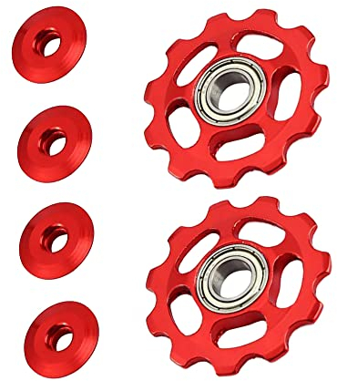 TOTMOX 2pcs Aluminium Legierung Universal Hinterrad Umwerfer für MTB 11T, Road Bike Guide Rollenspanner Teil Fahrradzubehör, Rot