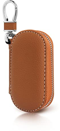 Frotox Schlüsseletui, Schlüsseltasche Auto Schlüsselanhänger PU Leder Tragbares Autoschlüssel Tasche mit Reißverschluss für Damen Herren (Braun)