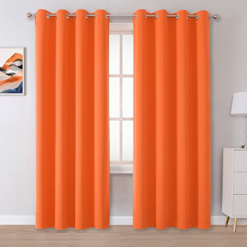 DUALIFE Rideaux isolants thermiques obscurcissants et occultants à œillets sur le haut, tissu à triple tissage, décoration d’Halloween, d’automne, pour chambre et salon, 213 x 132 cm (L x l), orange