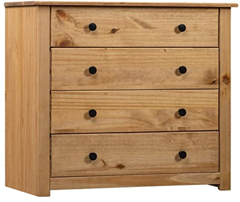 FIRBNUS Beistelltisch 80x40x73 cm mit 4 Schubladen Sideboard Aufbewahrungsschrank für Wohnzimmer Schrank Anrichte Kommode Schubladenschrank Kiefernholz Panama Braun
