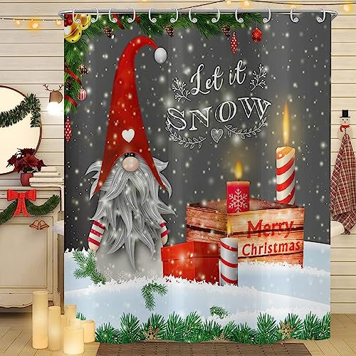 Hnmdmyi Duschvorhang Weihnachten 180x180, Niedliche GNOME Let It Snow Winter Weihnachten Urlaub Badewanne Vorhang Wasserdicht Polyester Stoff Waschbar Badevorhang für Badezimmer mit Haken