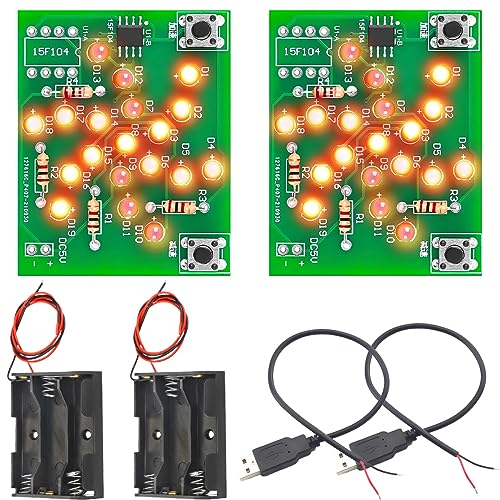 Youmile 2 Stück Soldering Practice Kit Platine, LED, rotierende Windmühle, blinkendes Licht, einstellbare Geschwindigkeit, SMT/für SMD-Leiterplatte mit drei AA-Batterieboxen, USB-zweiadriges Kabel