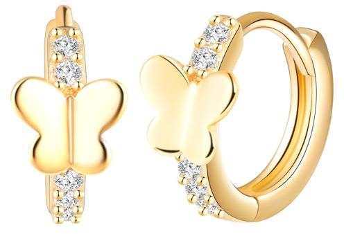 Yumilok Schmetterling Ohrringe Zirkonia Creolen 925 Sterling Silber Creolen Ohrringe für Frauen Damen Mädchen Kinder Gold