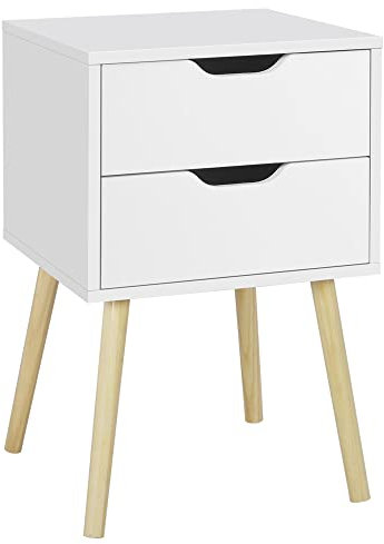 Yaheetech Tables de Chevet Blanche Scandinave, Table de Nuit Adulte, Chevet du Lit, avec 2 Tiroirs, Tables d'Appoint 40 x 40 x 61 cm