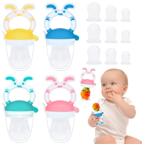 CIYKZYTRS Set Ciuccio Alla Frutta, 4 Pezzi Ciucci Alla Frutta Fresca 9 Ciucci Di Ricambio, Ciucci Alla Frutta In Silicone, Anelli Per La Dentizione Antidolore Per Frutta E Verdura, 3 Misure