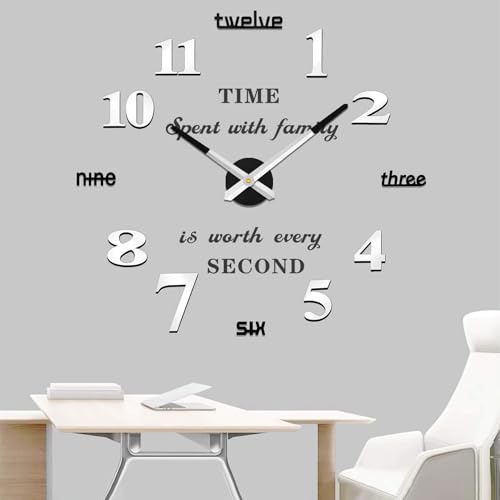 VANGOLD Reloj de Pared Grande de Bricolaje 3D sin Marco Pegatina de Pared Reloj de Pared Ideal para Decorar una Pared en Blanco en un Salón, Una Cocina o un Hotel