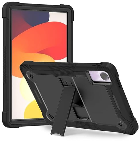 Case for Xiaomi Redmi Pad SE 11 Inch Rugged Tablet Case, Built in Kickstand PC TPU Dual Layer Hybrid, Raised Edge Camera & Screen Full Protect Shockproof Cover, Black