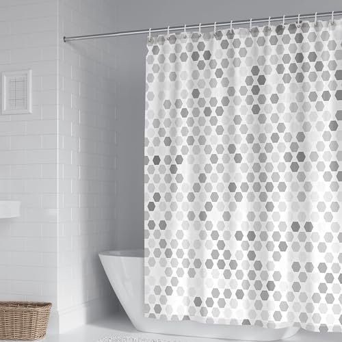 Homxi Duschvorhang Ösenringe,150 W x 200 H cm,Badewanne Vorhang Grau Sechseck Muster Polyester Duschvorhanghaken