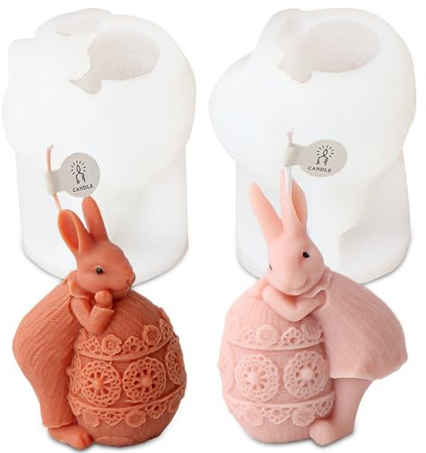 CLIUNT Ostern Kaninchen Silikonform, 2 Stücke 3D Osterhase Silikon Form, 3D Osterhase Kerzenformen Seifenform, für Backform, Mousse, Gebäck, Seife, Ostergeschenke