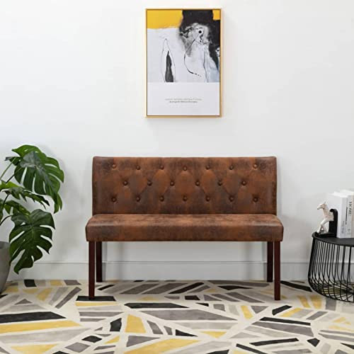 Mengtu Sitzbank mit Rückenlehne Polsterbank Flurbank Bank Wartebank Esszimmerbank Sofa Couch Wohnzimmerbank Wohnzimmermöbel 120 cm Braun Wildleder-Optik