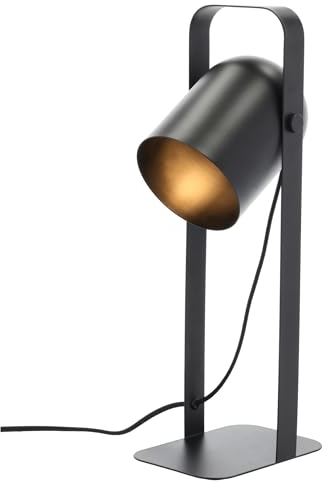 Villa Collection Nesvik Tischlampe, Retro Tischlampe Industrial Design, Kleine Nachttischlampe oder Schreibtischlampe, Tischleuchte mit Kabel, 18 x 12,7 x 45 cm, Schwarz