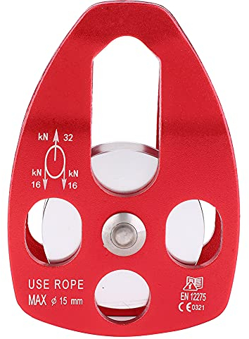 POENVFPO 32 KN Kletterrolle, Aluminium-Seitenplatte, Einzelne Rolle, Feste Rettungsrolle für Kletterrettung (Rot)
