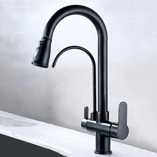 ZYCDP 3 Wege Wasserhahn für Osmoseanlage, 360° Schwenkbar, Mischbatterie Küche mit Filter, Trinkwasser 3 Wege Küchenmischbatterien, Schwarz