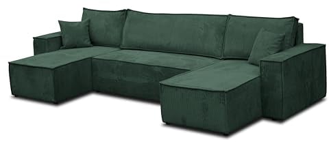 VENASI MÖBEL Hugo U-Form Ecksofa mit Schlaffunktion und Bettkasten, Sofa Eckcouch U Form Schlafsofa (Grün)