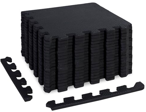 CCLIFE Bodenschutzmatte Fitness Bodenmatte Fitnessgeräte Puzzle Sportmatten Schutzmatten Fitnessraum Unterlegmatte,30x30 cm 18 Stück Schwarz - Leinwandbindung