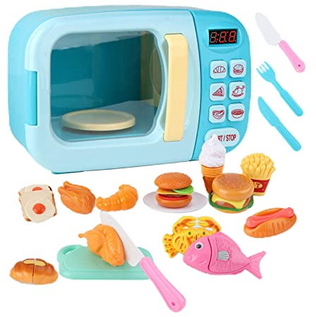 Amagogo Microwave Kitchen Play Set Educational Kitchen Toy Fine Motor Skills Mini Microwave Toy Kitchen Toy for Party Favors Kids, Blue, 31Pcs