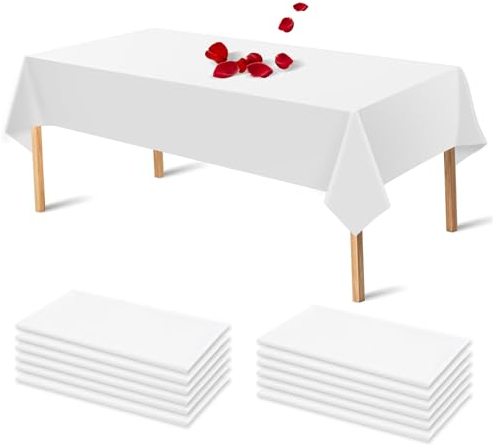 12 Packungen Einweg Tischdecke 137 x 274 cm Weiß Tischdecken Papiertischdecke PEVA wasserfeste Gartentischdecke Rechteckige Tischabdeckung für Partys Geburtstagsfeier Hochzeit Weihnachten Babypartys