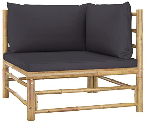 ShGaxin Divano ad angolo per giardino in bambù con cuscini, divani da giardino, divani in terrazza, mobili da esterno, grigio scuro