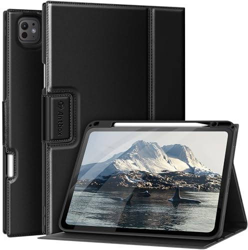Antbox Étui pour iPad Pro 13 (M4) 2024 avec porte-crayon intégré, prend en charge Pencil Pro et Pencil (USB-C) fonction veille/réveil automatique, housse en cuir PU pour iPad Pro 13 (noir)