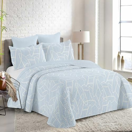 MERCURY TEXTIL- Colcha Bouti Estampada para Verano y Entretiempo 100% Poliéster. Colchas Cubre Cama Fina, Ligera y Suave. Incluye 1 Funda de Cojín (Cama 90-180x260cm,Rayas Azul)