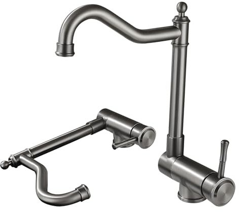DMOZMSY Style Vintage Robinet Cuisine Rabattable Sous Fenetre Pivotant à 360°Mitigeur Cuisine Rabattable En Acier Inoxydable(Gris)