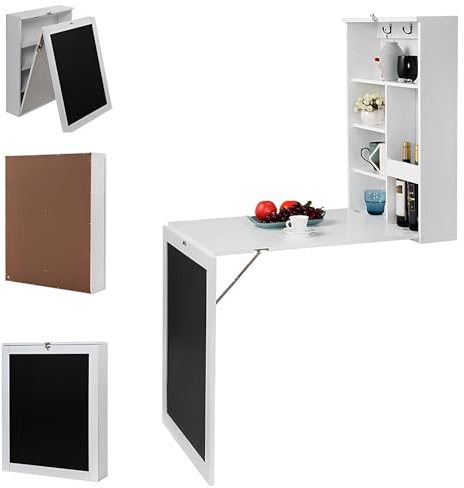 PQPQLI Aus Holz Wandklapptisch Küchentisch, Platzsparend Wandtisch, Wandtisch Klappbar Mit Ablagefach Und Tafel, Schwebender Multifunktional Küchentisch Klapptisch Drop Leaf Tisch(Black)