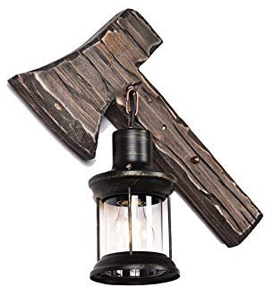 USMCPQVXN Style Vintage Wood Axe Wall Lantern Lamps Nordic Creative for Living Room Dinning Room Cbar Light E27 Ac 110V-240V Stylish