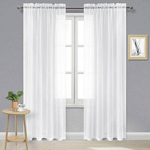 DWCN Extra Long Curtains, Sheer White Curtains 102 inches Long for Living Room, Rod Pocket Casual Large Window Treatments for Patio Door/Wedding Home Decor, 2pcs, Each W70 x L102