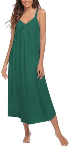 Ekouaer Femme Chemise de Nuit pour l’ été Lingerie Sexy Col en V Robe de Nuit sans Manches Allaitement Maternité, Vert Foncé, L