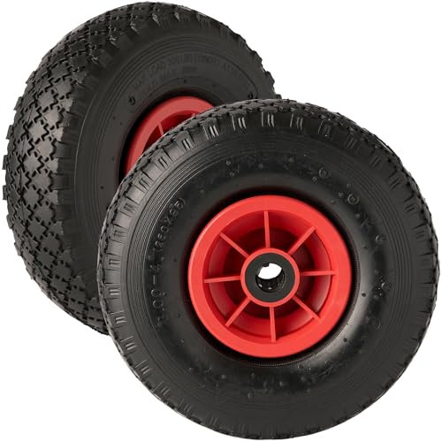 Keypak 2 x 10 Pneumatic Tyre 3.00-4, Pack of 2 Replacement Wheels for Wheelbarrow Sack Truck Hand Trolley Cart, 25mm Bore, 272KG Total Load Capacity (Roller Bearings)