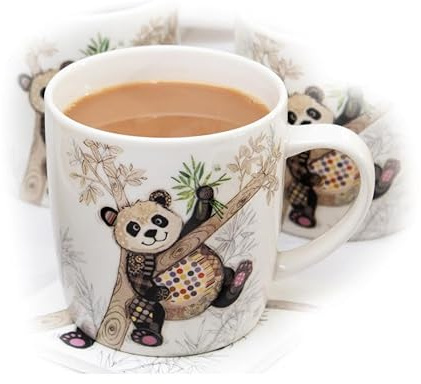 Darthome Set of 4 Panda Bug Art Mugs Fine China 300ml Novelty Bear Animal Tea Coffee Cups