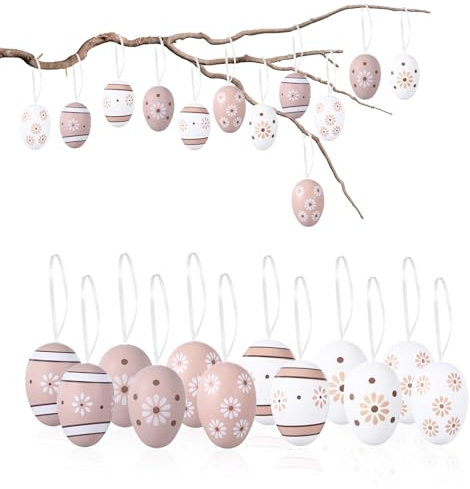 HweeWanX Plastik Ostereier zum Aufhängen Draußen, 12 Stück Pastell Ostereier Plastik, Ostern Easter Eggs Oster Kunststoffeier mit Aufhänger Kordel, Ostereier zum Aufhängen Pastell für AußEn, Innen