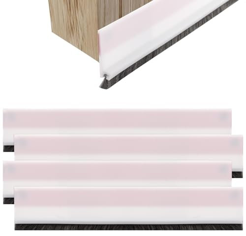 LOPYXBR 4PCS Door Brush Strip Draught Excluder White, 100cm(L) x 53 mm(W) Draft Excluder for Doors Brush Strips, Self-Adhesive Doors Brushes Strip Door Bottom Seal Draft Excluders (400cm Total)