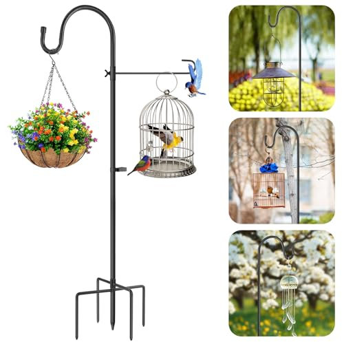Schäferhaken 120cm, Garden Schäferhaken 5 Zinken, Metall Rostschutz Garten Hirtenhaken, Schäferstab Laternenstab mit Haken, für Laternen, Vogelkäfige, Pflanzenkörbe, Hochzeitsdekoration, Schwarz