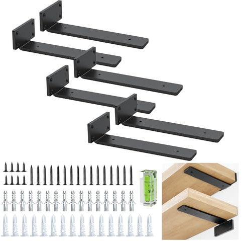 Regalwinkel 20 cm (0.4 cm) Dicke, 6 Pack Schwebende, Versteckte Regalhalterungen, Rustikale Industrie Regalhalterungen Mit Modernem Eisen Finish - Schwarz