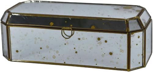 JQQJZLC Boîte à Bijoux Boîte à Bijoux en Verre Miroir avec Garniture en Laiton Boîte de Rangement de Bijoux polygonale Vitrine de Bijoux pour Femme Boucles d'oreilles Colliers Bagues Étui à Bijoux