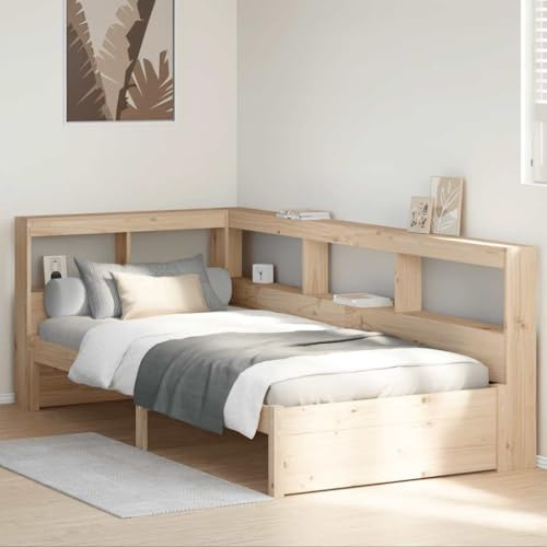 vidaXL Massivholzbett mit Regal ohne Matratze 100x200 cm Kiefer, Holzbett mit Regal, Massivholzbett mit Regal, Bett, Holzbett mit Bücherregal