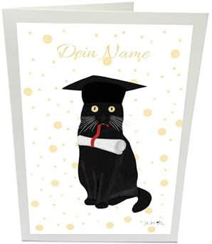 Lustige Glückwunschkarte zum Schulabschluss Katze Personalisierbar Abitur Bachelor Master für Katzenliebhaber Inklusive Umschlag