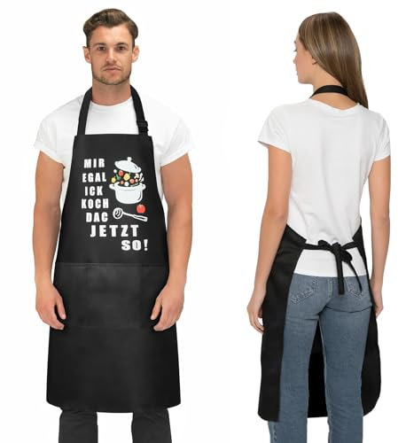 Aomig Kochschürze Schwarze Schürze mit 3 Taschen Verstellbar Küchenschürzen Grillschürze für Männer Schürzen Personalisiert Kittelschürze Damen Lustig Geschenke Hausarbeit Kochen Grillen Backen (B)