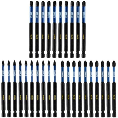 30 x 100mm Long PZ1 PZ2 PZ3 Impact Screwdriver Driver Bits Set. Heavy Duty PoziDriv POZI NO.1 No.2 No.3 Magnetic Screwdriver Bit Set. Pozi Impact Driver Bits Pozidrive Screw Accessories