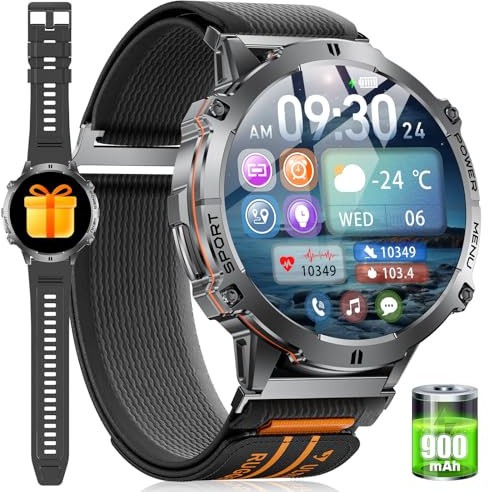 Smartwatch Herren mit Telefonfunktion,1,73 Zoll AMOLED Fitnessuhr mit 100+ Sportmodi,Gesundheitsüberwachung,5ATM Wasserdicht,7 Tage Akkulaufzeit,Outdoor Fitness Sportuhr Smartwatch für Android iOS