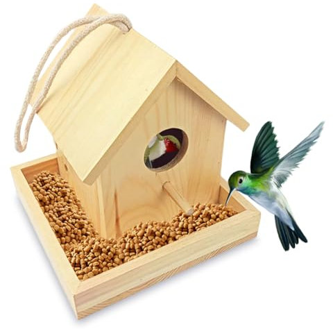 Nichoir Oiseaux Exterieur a Suspendre,Cabane Oiseaux en Bois,Maison D’Oiseau Sauvage,Nid Oiseau Canari,Nichoir Exterieur Refuge d'hiver,pour Jardin Rouge Gorge Mesange (A, 17.2x17.2x17.2CM)