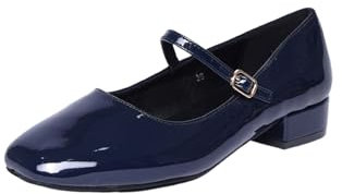 Mary Jane Donna Tacco 3cm Ballerine Lucide Vernice con Punta Quadrata Decollete con Cinturino sul Collo Piede Scarpe Comode (Blu, Sistema Taglie Calzature EU, Adulto, Numero, Media, 38)